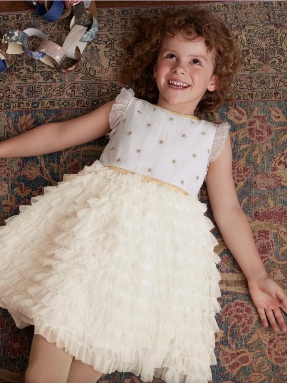 Mini Boden Star Tulle Ruffle Party Dress - Ivory